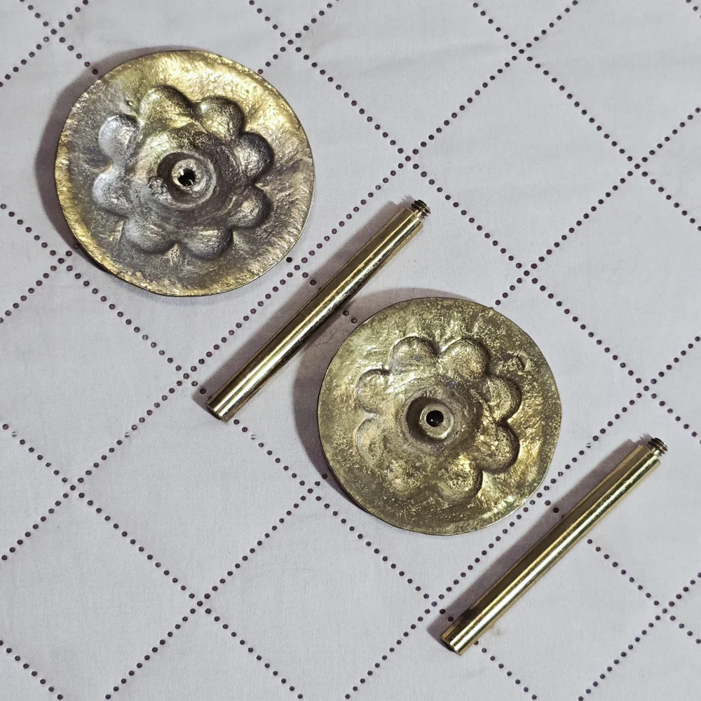 Vintage Brass Floral Rosette Curtain Tiebacks Pair 3.5
